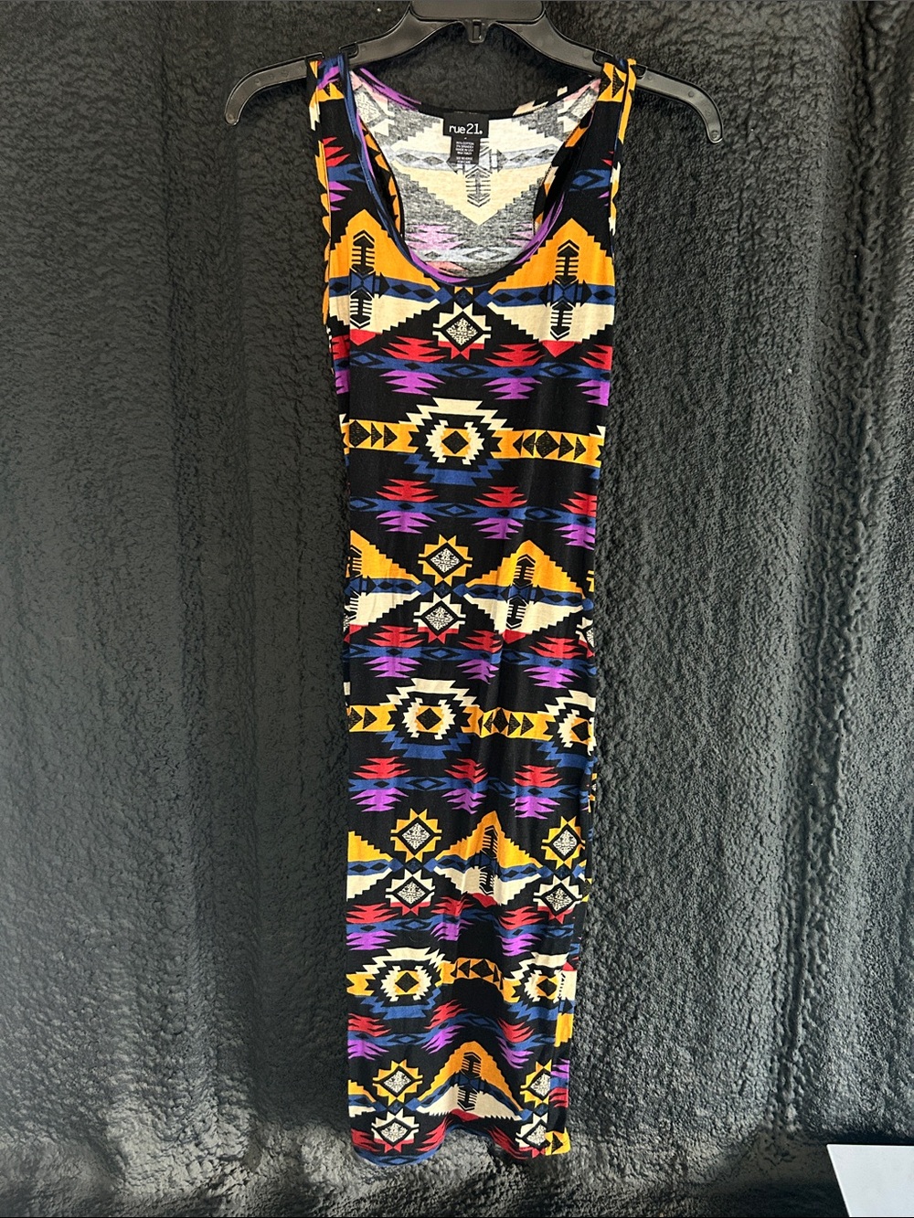 Rue21 Black Aztec Maxi Dress with Yellow, Purple & Red Accents